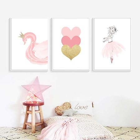 Nordic Ideas Set De 3 Posters Chambre Bebe Enfant Fille Cygne Cœur Rose Tableaux Peinture Sur Toile Decoration Murale Affiches Cadeaux Anniversaire Nptwc006 M Amazon Fr Cuisine Et Maison