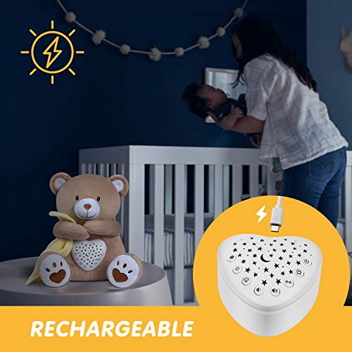 BEREST Rechargeable Baby Sleep Soother Bear, Mom's Heartbeat & Lullabies, White Noise Sound, Nursery Decor Night Light Projector, Toddler Crib Sleeping Aid, Baby Shower Gifts - Image 4