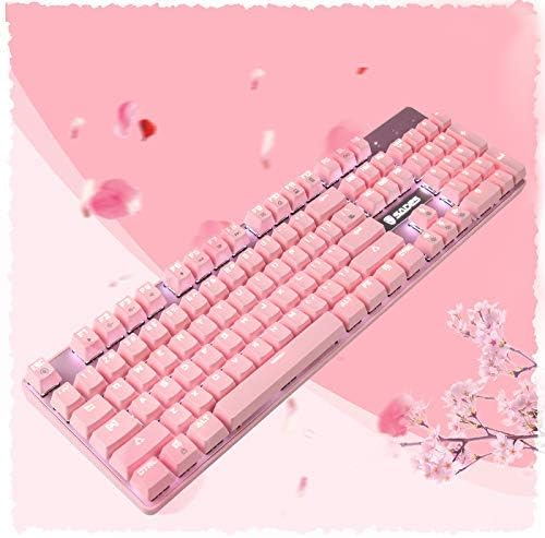 Pink Mechanical Gaming Keyboard, SADES Blue Switch 104 Keys White Backlit Keyboards, USB Wired for Windows, Computer, Desktop, PC, Notebook, Laptop(Pink)