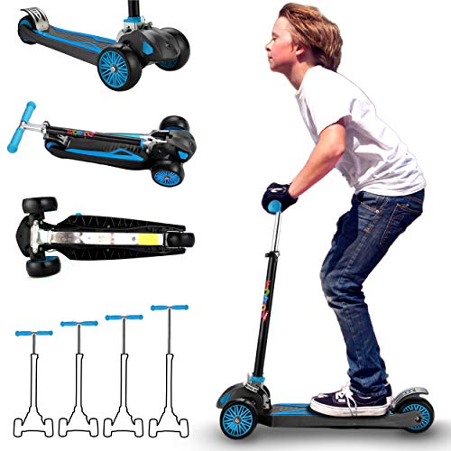 Scooter for Kids, Maxi Foldable Kick Scooter Deluxe, Handlebars adjustability from Age 5-12, Surface-Safety Balance Technology, 2  Width x 3 Wheels,