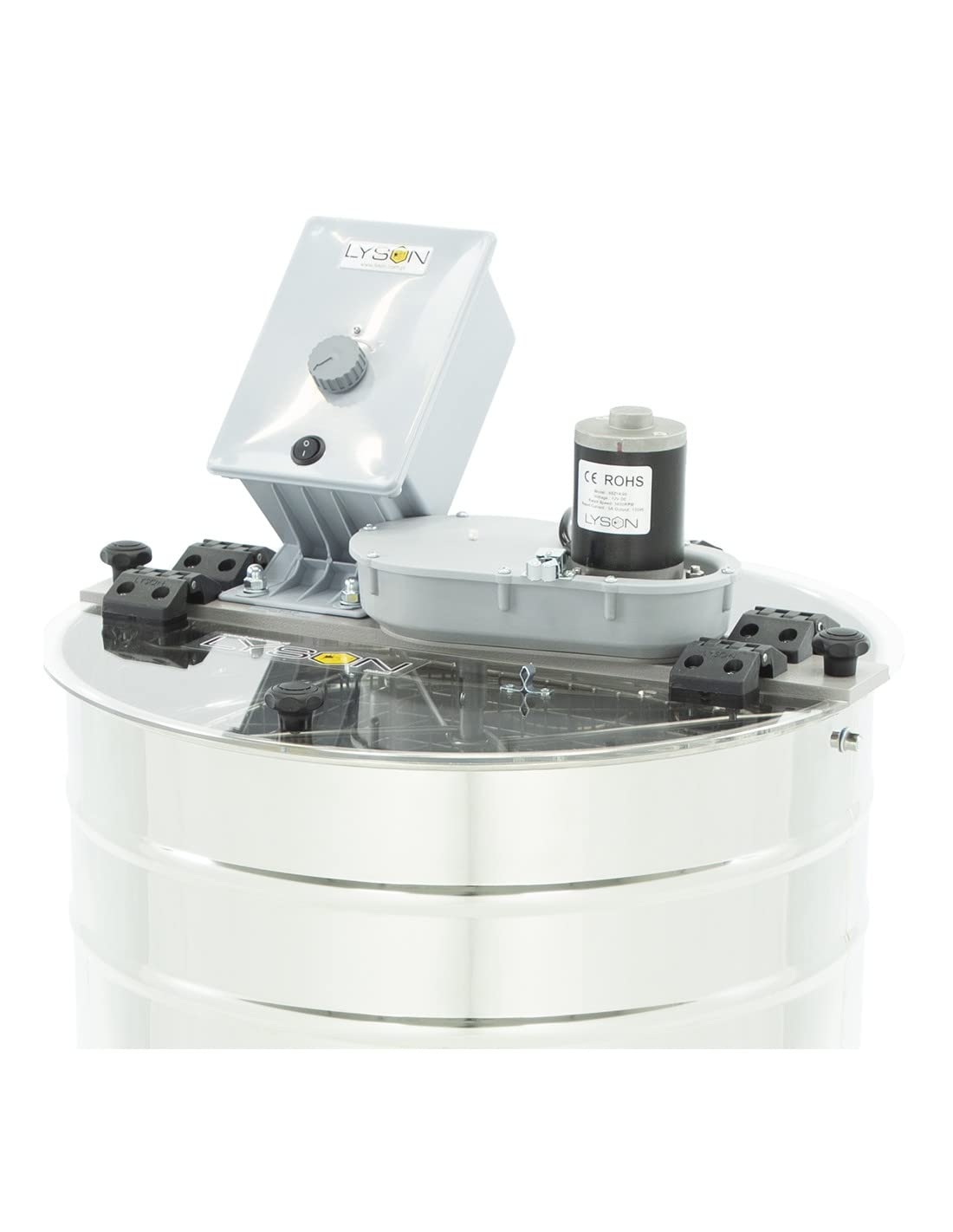 LYSON 4 Waben Honigschleuder Diagonalschleuder elektrischer Antrieb 230V Ø500 DNM Zander LN Honeyextractor mit rostfreiem Ventil Tangentialschleuder für 4 Rähmchen DNM, LN, Zander MINIMA LINE