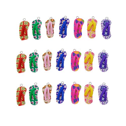 Julie Wang 40pcs Polymer Clay Flip Flop Charms for Jewelry Making 12x26mm