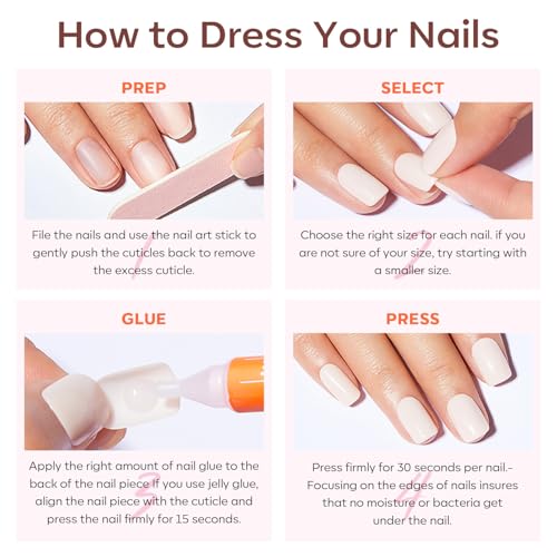 Modelones Extra Short Press on Nails, Red French Squoval Fake Nails, Reusable Nail Kit with Nail Glue Adhesive Tabs Mini Nail File, Nails Press Ons 32Pcs 16 Sizes - Thumbnail 5