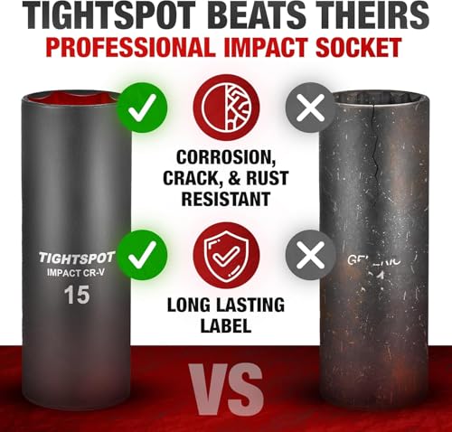 Image of TIGHTSPOT 1 /2 Inch Drive - 15 mm Deep Impact Socket with Anti-Rounding 6 Point Design, Heat-Treated CRV Steel, Metric