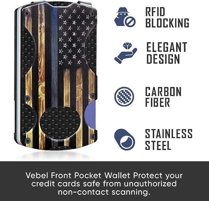 Wood Grain Blue Line American Flag Minimalist Wallet for Men - Slim RFID Aluminum Metal Wallet, Scratch Resistant & Seamless, Credit Card Holder & Money Clip, Gift for Police Officer - Image 2