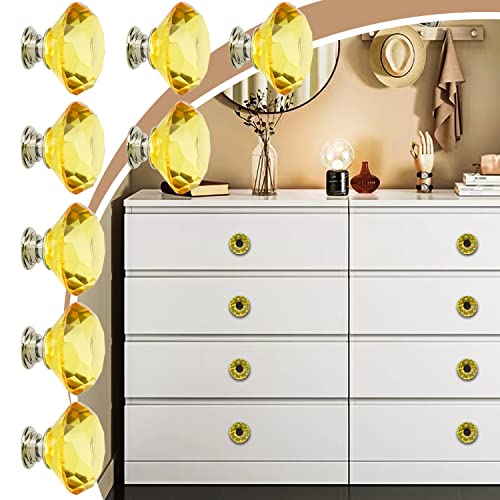 JIABOSE 10pcs 30mm Yellow Crystal Door Knobs for Cabinet Drawer Wardrobe Home Decorating with Silver Base - Image 4
