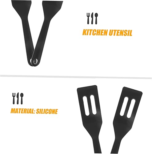 Miniatura 2 de BESPORTBLE Espátula para galletas, espátulas de volteador de pescado, espátulas ranuradas, espátulas antiadherentes de silicona, espátulas de pizza,