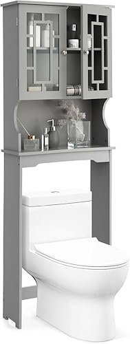 Miniatura 8 de COSTWAY Gabinete de almacenamiento sobre el inodoro, estante de baño sobre el inodoro, organizador de armario de almacenamiento de baño de doble