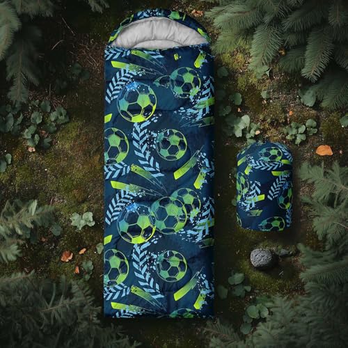 Axolotl Football Sleeping Bag Sports Themed Waterproof Lightweight Sleeping Bag for Boys Adults Teens,3 Season Warm and Cool Weather Soccer Sleeping Bag for Travelling Outdoors Camping Gear Equipment