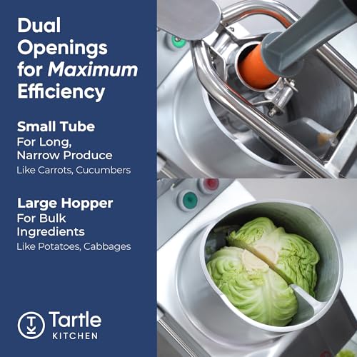 Image of Tartle Kitchen 750W Electric Vegetable Chopper - Commercial Food Processor with Continuous Feed, Dual Feed Openings, 5 Discs for Slicing, Shredding, & Grating - Restaurant-Grade, NSF & ETL Certified