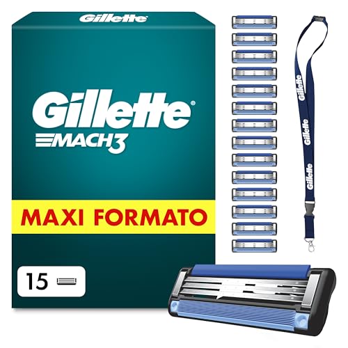 Gillette Mach3 Base 15 Lamette Di Ricambio Per Rasoio Barba Mach 3, Con Striscia Lubrificante Per Una Scorrevolezza Fluida , Lamette Gillette