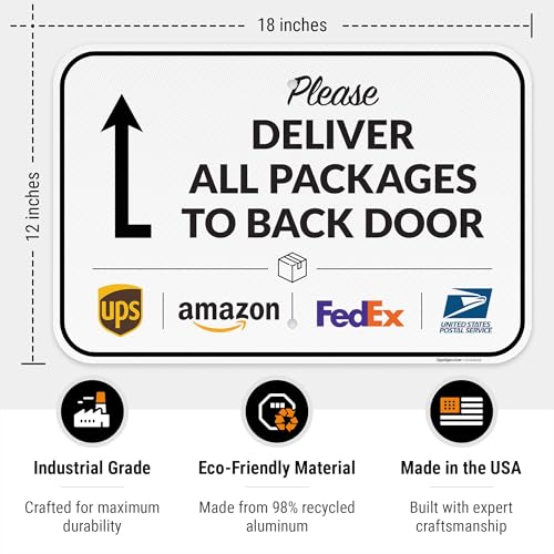Image of Package Delivery Sign, Delivery Instructions All Package to Back Door Sign, | 12x18 Inches, 3M EGP Reflective .063 Aluminum, Made in USA by Sigo Signs