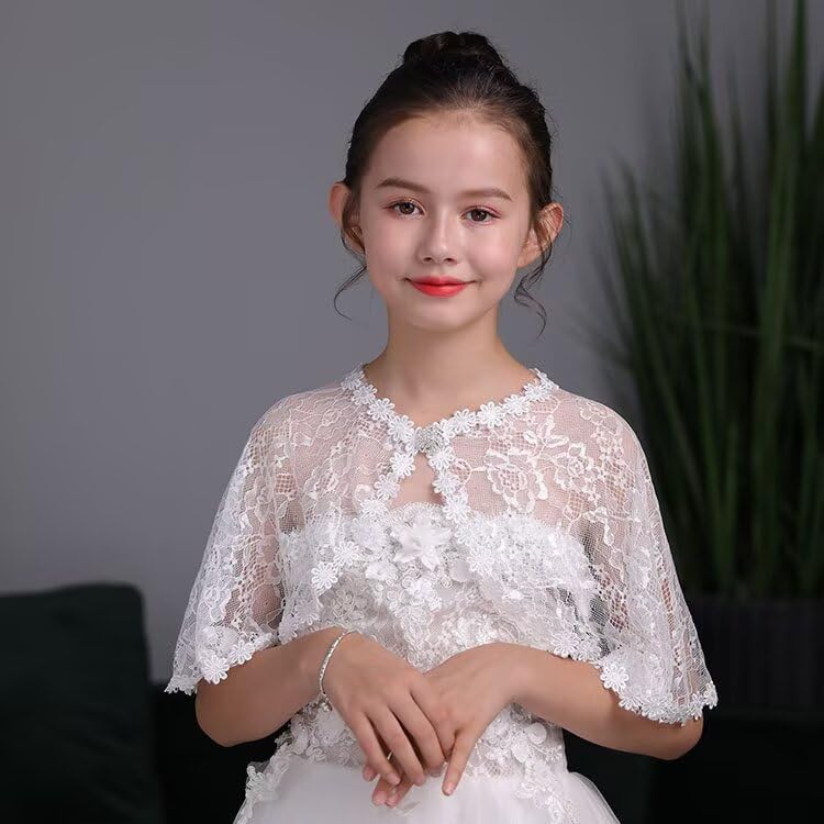 Image of Girls Lace Flower Girl Bolero Shrugs Shawl Wrap Kids Spring Summer Party Dress Cover Up