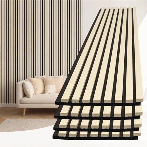 Image of Art3d 94 x 12.6 in Acoustic Lightweight Slat Wall Panel, 4-Piece, White Elm
