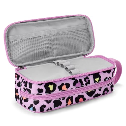 Image of Choco Mocha Girls Pencil Case for Kids, Soft Large Zipper Pencil Pouch for Kids with 2 Compartments Girls Pencil Case for School Leopard Pencil Bag, Cheetah Pink