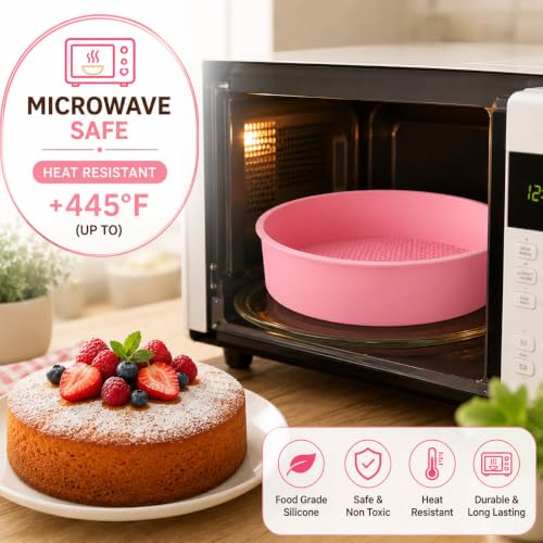 Image of PureBake Silicone Cake Mould Round for Baking, 8 inch Mold, Non-Stick, BPA-Free, Microwave Safe, Flexible, 2.16 inches Deep, Easy Release -1 PCS Random Color