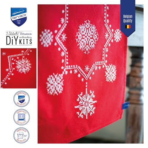 Image of Vervaco Stamped Cross Stitch Table Runner Kit for Christmas Snowflake Aesthetic Holiday Embroidery Set ca. 12 inch x 42 inch DIY Home Decor Art and Craft Supply Creative Gift for Crafters