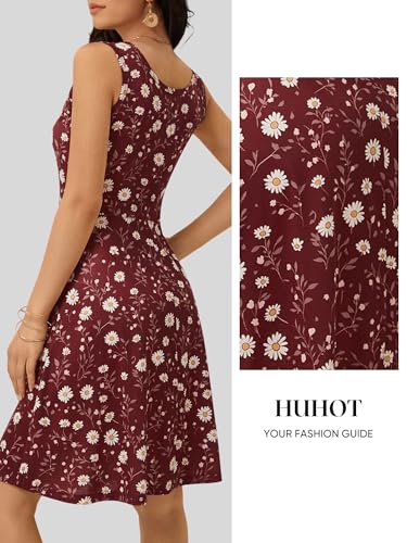 Image of HUHOT Womens Sleeveless V Neck Dress with Pocket Summer Beach Midi Flared Tank Dress