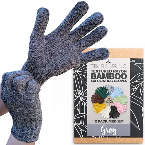Temple Spring Guante Exfoliante Corporal, Exfoliante Cuerpo Esponja, Guante Autobronceador, Bambú Manoplas Baño, Exfoliating Glove - Gris