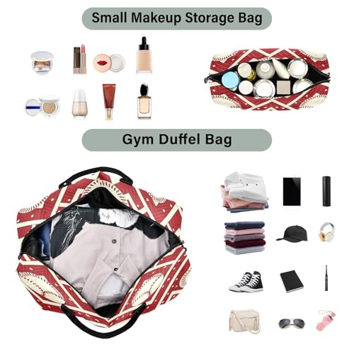 Travel Duffle Bag Weekender Bags Overnight Bag with Toiletry Bag Gym Duffel Bag Chevron Red Baseball for Travel Business Trips Sport4