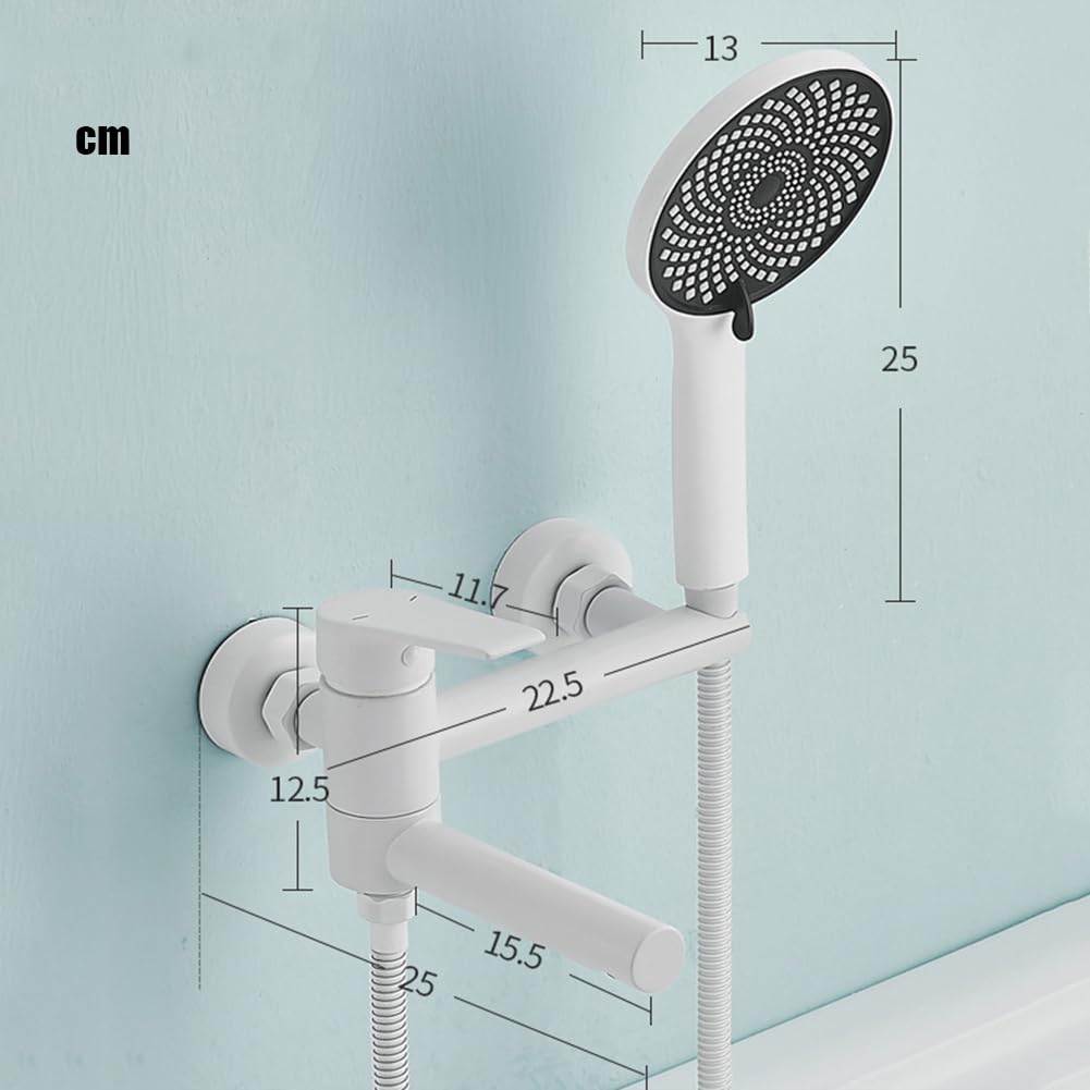 Grifo De Bañera Latón Monomando Grifo De Ducha Con 3 Funciones Ducha De Mano Montaje En Pared Mezclador De Baño Y Ducha, 150 Cm Manguera, Blanco