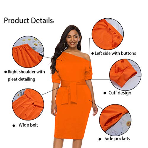 Image of Nature Comfy Elegant Womens Wear to Work One Shoulder Belted Pencil Dress