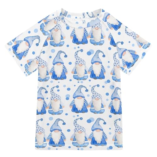 Aflyko Christmas Boys' Swim Shirt Blue Xmas Gnome Rash Guard Beachwear Sun Protection Fishing Hiking Camping Surfing Swimming Toddler Infant Summer Daily T-Shirt, 4T