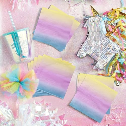 Quericky RQ-ZJ-PRAINBOW-100-US 100Pcs Pastel Rainbow Napkins Disposable Paper Pastel Rainbow Luncheon Napkins Set thumb #6