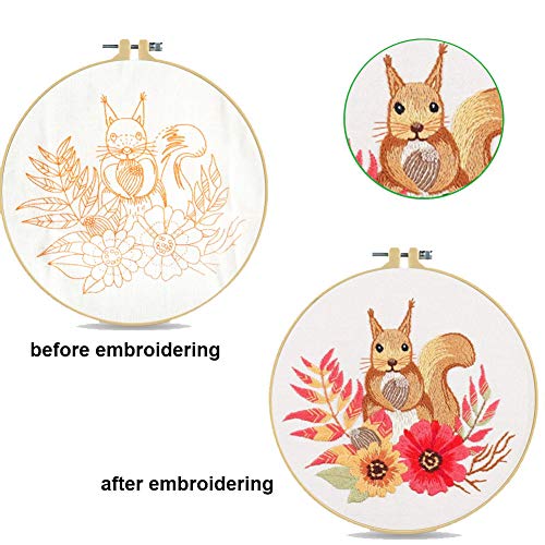 3 Pack Embroidery Kit for Beginners, Cross Stitch Starters Kits for Adults Kids with Pattern Needlepoint Embroidery Hoops Cloth Color Thread Floss Animal Flowers Plants Cactus