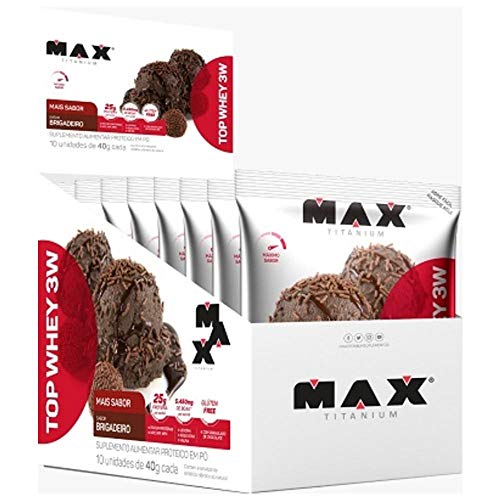 Top Whey 3w + Sabor Display C 10 Sachês Brigadeiro Max Titanium