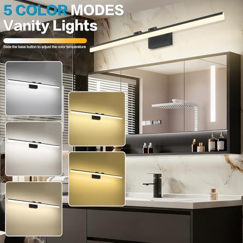 Image of SOLFART 5 Color Temperature Dimmable 47.2 Inch Bathroom Light Fixtures Over Mirror Matt Black Vanity Lights for MirrorBathroom Bathroom Led Lights Light Bar 5CCT