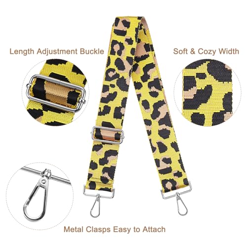 Image of uxcell Purse Strap Replacement, 31-51inch Adjustable Polyester Leopard 2inch Wide Crossbody Shoulder Strap for Handbag Guitar(Yellow, Silver Buckle)