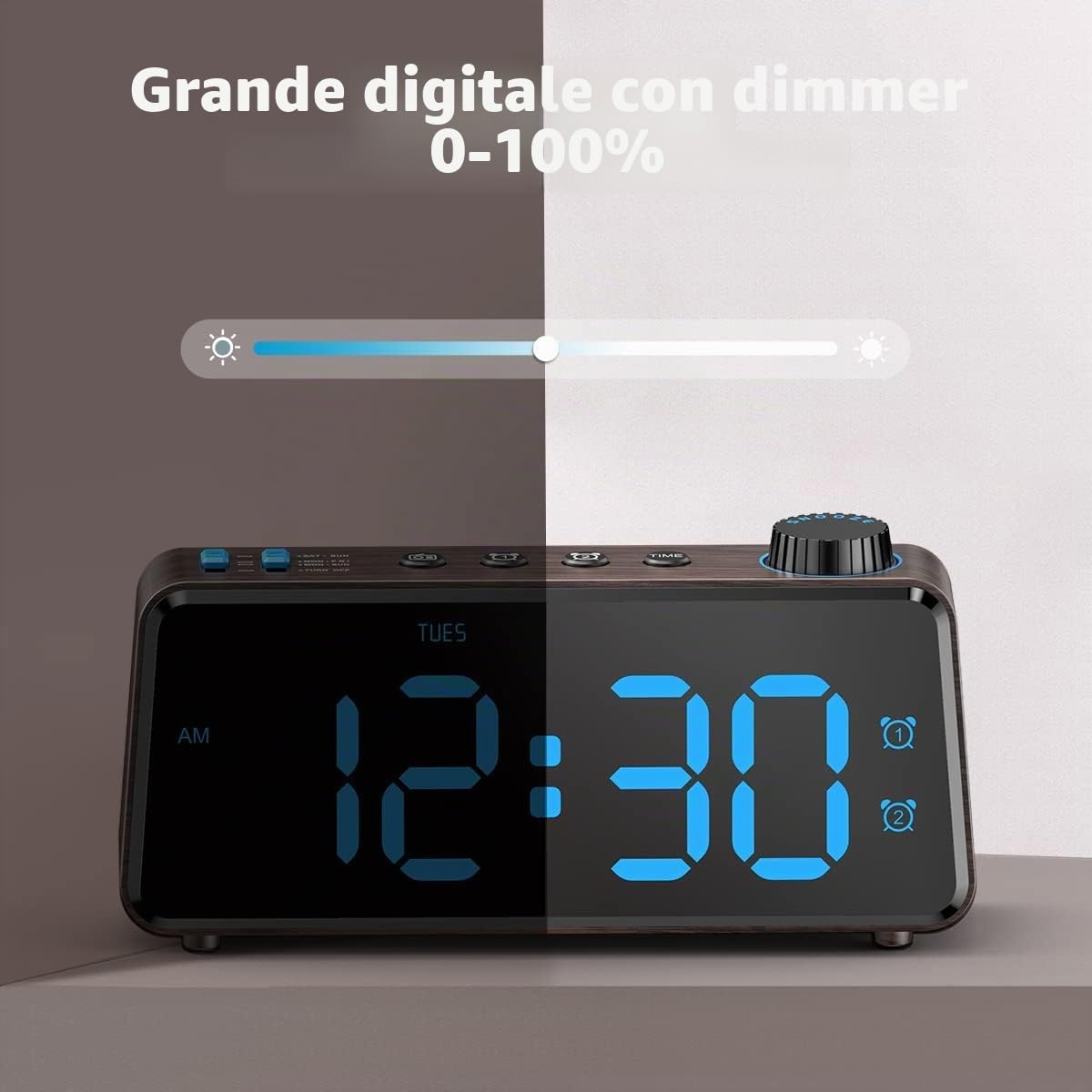 ANJANK Radiosveglia con Digitale - Doppio Sveglia con Giorno Della Settimana/Weekend,0-100% Dimmer,Porta USB,Snooze,Grande Display,Facile di Utilizzo,Orologio Digitale per Bambini/Adolescenti/Anziani