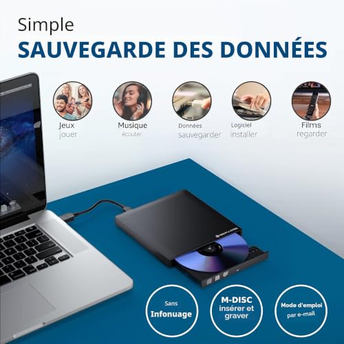 techPulse120 USB 3.1 Type-C brenner externe de CD DVD en aluminium pour ordinateur, Notebook UHD Blu-ray Brenner USB 3.0 Noir – vue 4