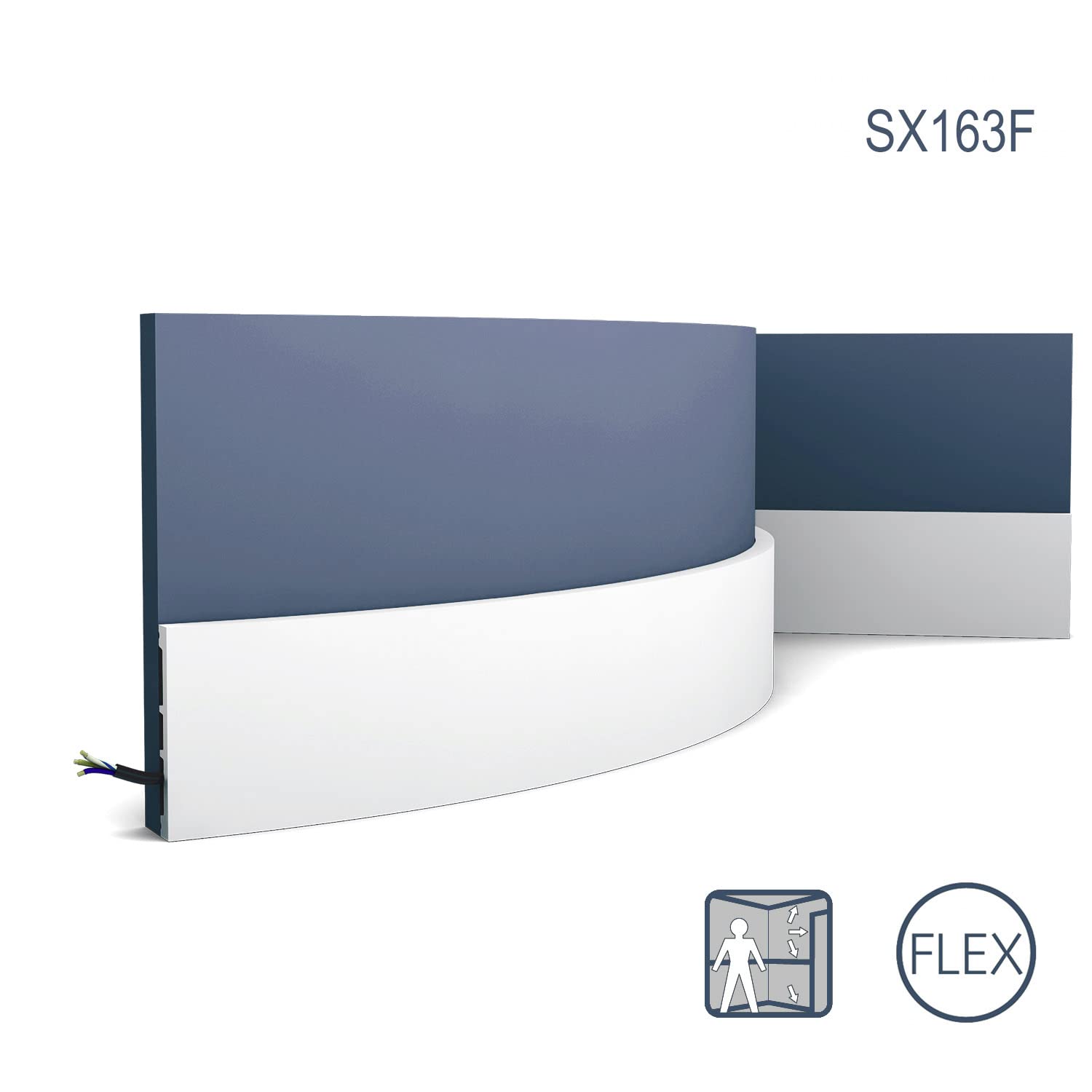 Orac Moulure flexible SX163F SQUARE Polyuréthane lisse angulaire avec passage de câble prétraité