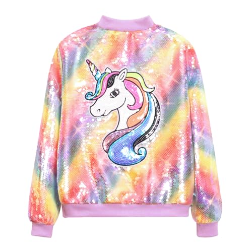 Image of WELAKEN Unicorn Sequin Jacket for Girls Kids Toddler Sparkle Zipper Bomber Jacket with Pockets