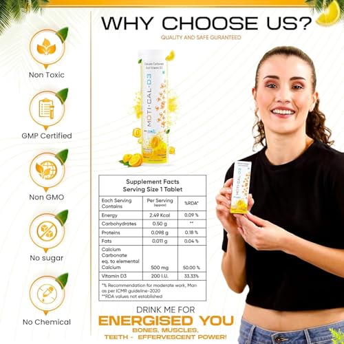 Image of Calcium and Vitamin D3 Tablets | 60 Sugar-Free Effervescent Calcium Tablets for Women & Men, Maximum Bone Density & Joint Health Support, Fast Absorbing Formula (Pack of 4)