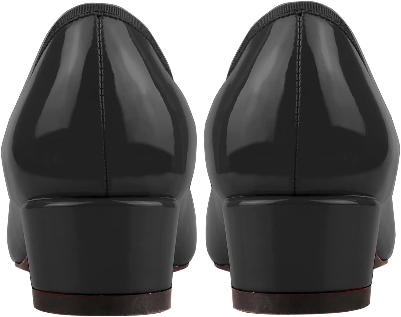 Lutalica W Women's Classic Closed Round Toe Patent Leather Comfortable Daily Slip On Bow Tie Chunky Heel Pumps Shoes