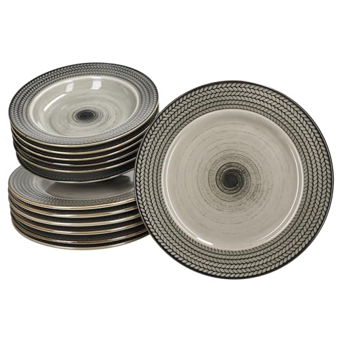 MÄSER Prospero 12tlg Tafelservice I braunes Porzellan-Geschirr mit...