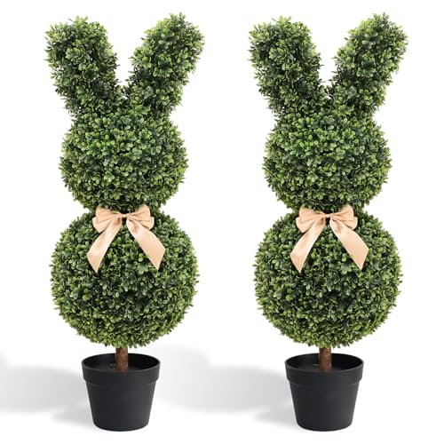 Image of Boxwood Bunny Topiary, 36 Inch Artificial Rabbit Tree for Easter Decor, 3FT Faux Bunny Shape Topiary for Indoor&Outdoor, Porch Decor
