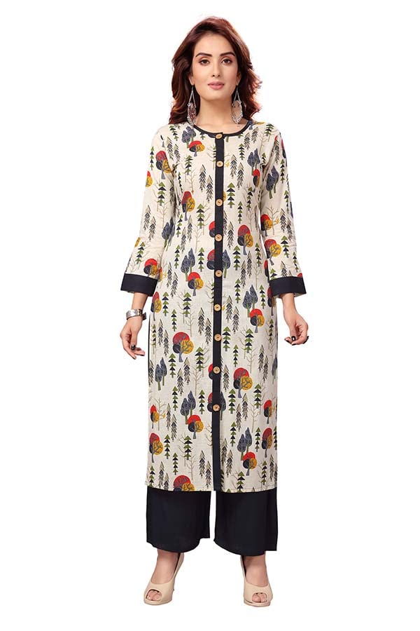 Image of madhuram textiles Women's Cotton Kurti with Rayon Plazzo Pent(M-2163 Off