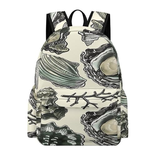 Oysters And Shells Printed Backpack Water-Resistant Pack Stylish Bag Lightweight Travel Backpack