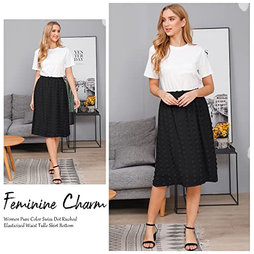 Ezcosplay Women's Boho Swiss Dot High Elastic Waist Pleated A-Line Midi Skirt3