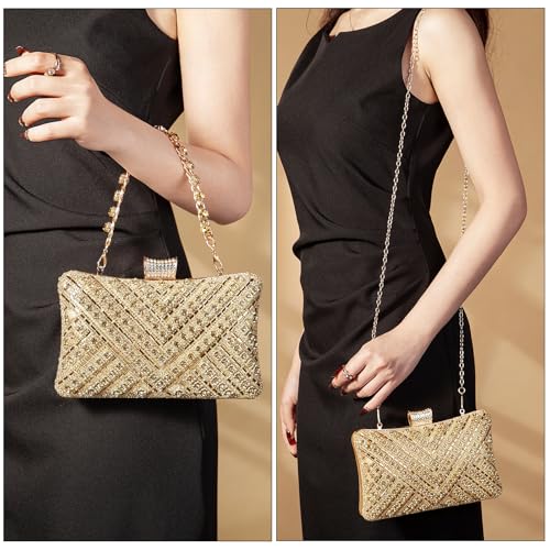 Image of Women Sparkly Rhinestone Clutch with Chains, Glitter Evening Handbag Purse Shoulder Bag for Wedding Party Prom