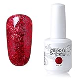 Elite99 Soak Off Gel Polish Lacquer Nail Art UV LED Manicure Varnish 15ml Glitter Red 1852