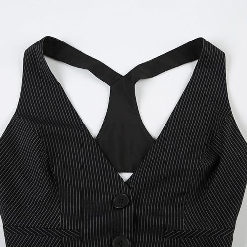 YiZYiF Women's V Neck Button Down Crop Vest Top Striped Business Sleeveless Waistcoat Vintage Grunge Suit Vest Y2K Streetwear4