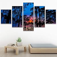 SIGNWIN 5 Panel Canvas Wall Art Setting in The Trees for Home Decorations Ready to Hang - 60