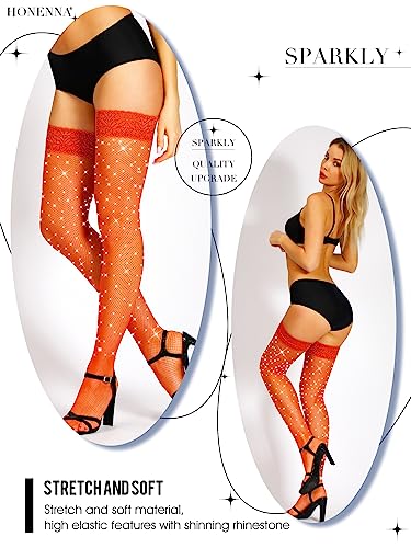 Image of HONENNA Rhinestone Fishnets Thigh High Stockings, 20+ Colors Sparkle Fishnet Tights for Women Small Fish Net Glitter