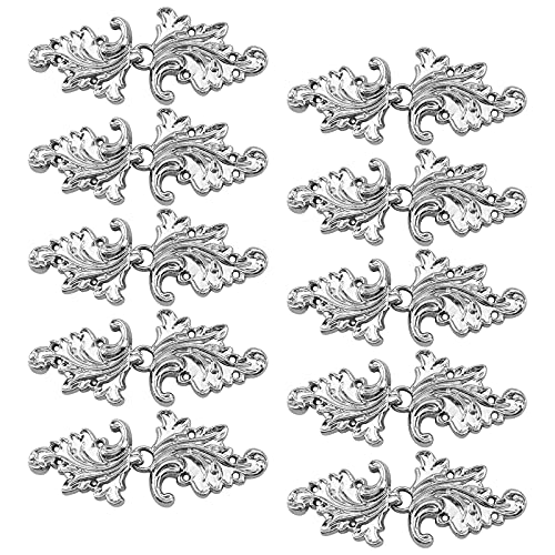 CRAFFANCY Lot de 10 paires de fermoirs de cape vintage à coudre avec crochets et œillets en forme de feuille pour vêtements, pull, châle, nickel blanc (style 1) Cover