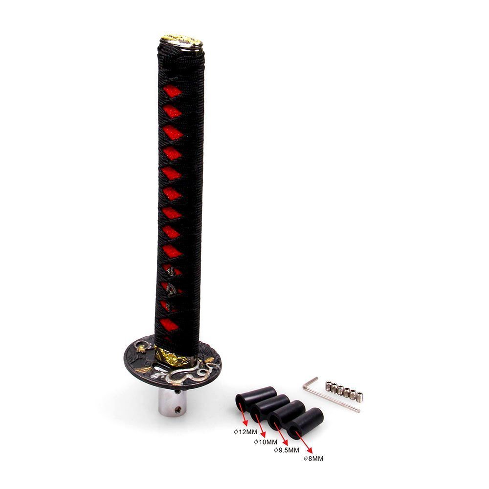 AZQKJ Samurai Gear Shift Head Metal Shift Shifter Knob Fit for Most Manual and Automatic Cars Without Lock Button(Black+Red)